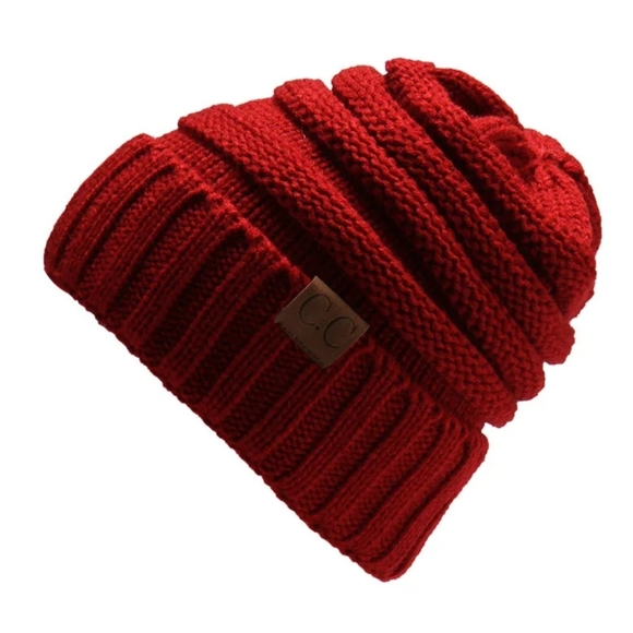 C.C Deep Red Knit Beanie - Picture 3 of 7